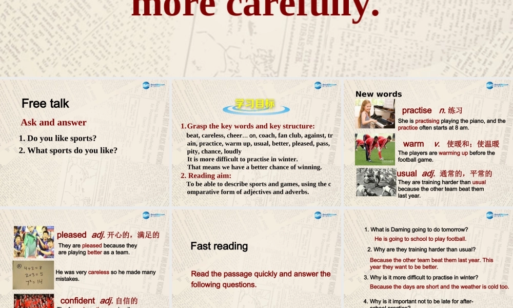 八年级英语上册 Module 3 Sports Unit 2 This year we practise more carefully课件2 .ppt