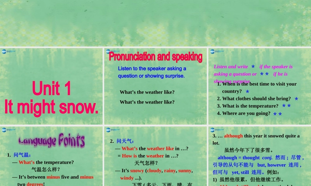 八年级英语上册 Module 10 Unit 1 It might snow课件2 .ppt