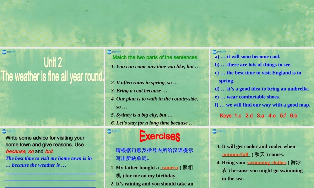 八年级英语上册 Module 10 Unit 2 The weather is fine all year round课件2 .ppt