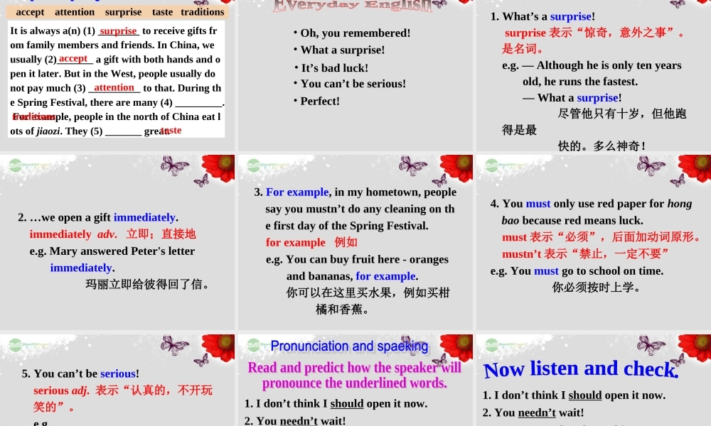 八年级英语上册 Module 11 Way of life Unit 1 In China ,we open a gift later课件 .ppt
