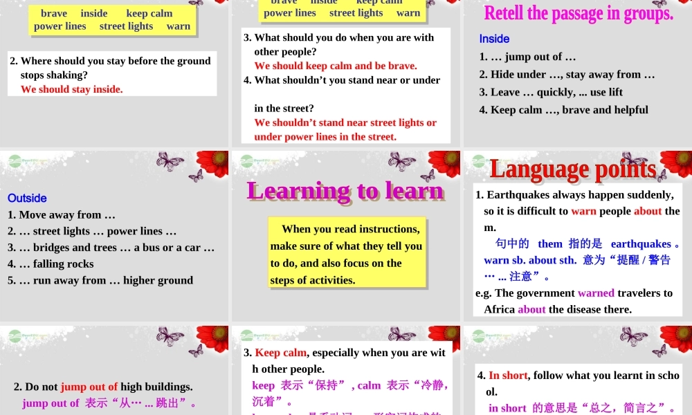 八年级英语上册 Module 12 Help Unit 2 Stay away from windows and heavy furniture课件 .ppt