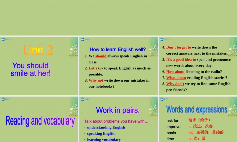 八年级英语上册 Module 1 Unit 2 You should smile at her课件 .ppt