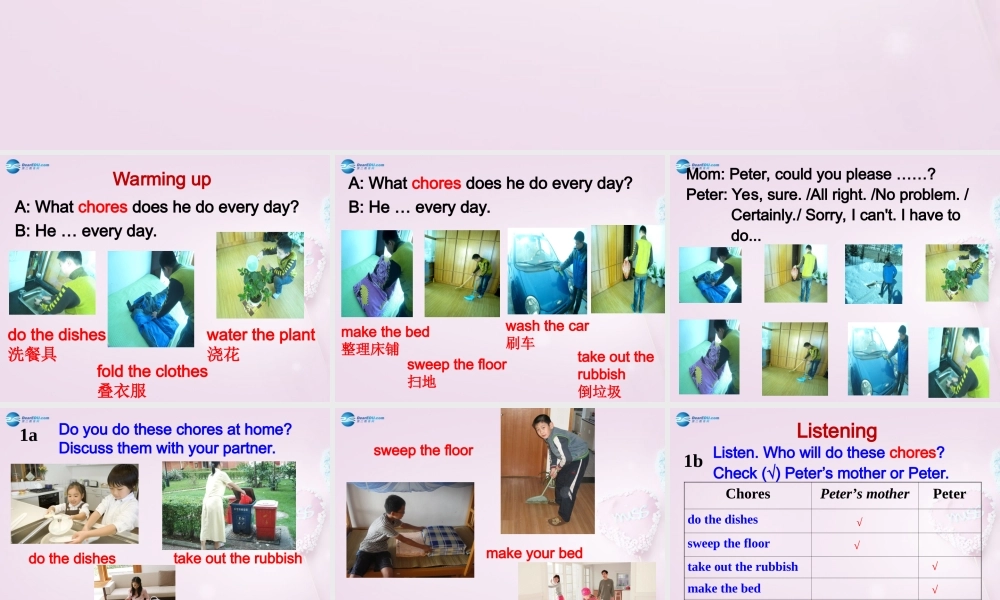 八年级英语上册 Unit 1 Could you please clean your room？SectionA（1a-2d）课件 .ppt