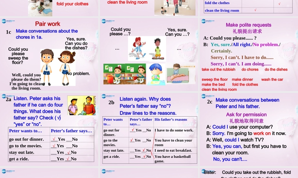 八年级英语上册 Unit 1 Could you please clean your room？SectionA（1a-2d）课件 .ppt
