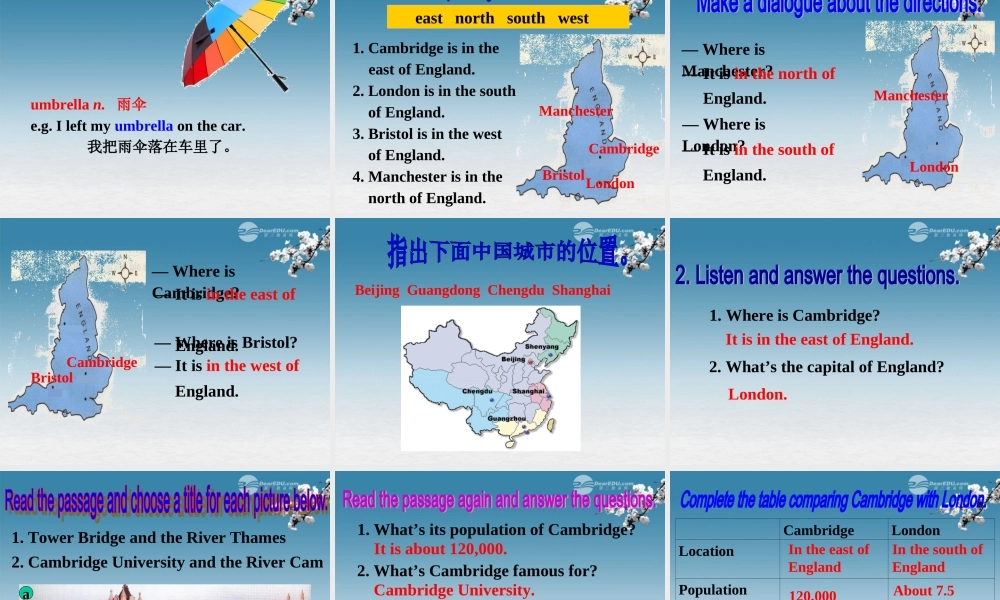 八年级英语上册 Module 2 My hometown and my country Unit 2 Cambridge is a beautiful city in the east of England课件 .ppt