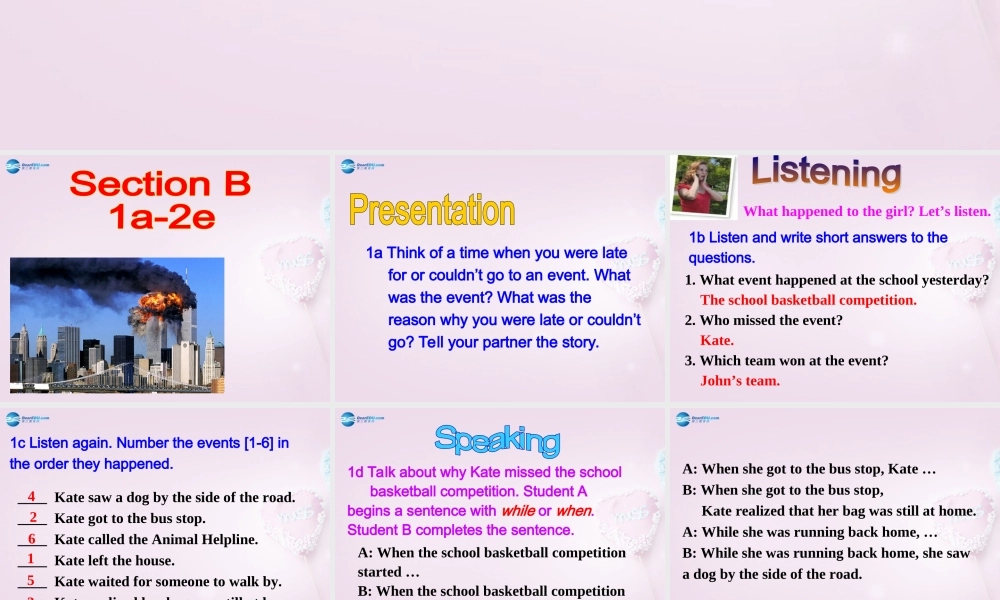 八年级英语上册 Unit 3 What were you doing when the rainstrom came？SectionB 1a-2e精品课件 .ppt