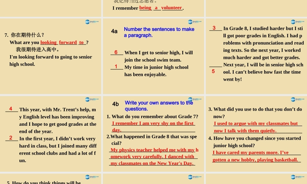 Unit 10 I remember meeting all of you in Grade 6 Section A（Grammar focus-4b）精品课件 .ppt