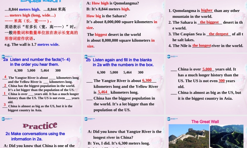 八年级英语上册 Unit 5 What’s the highest mountain in the world？SectionA 1a-2d精品课件 .ppt