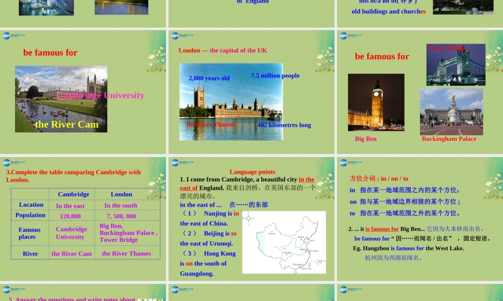 八年级英语上册 Module 2 Unit 2 Cambridge is a beautiful city in the east of England课件 .ppt