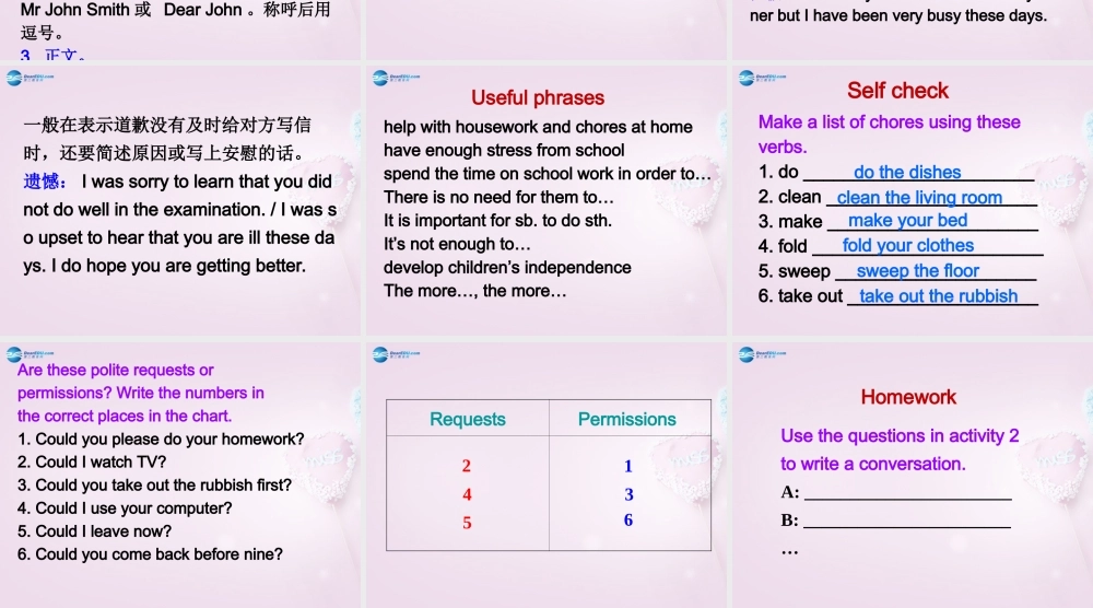 八年级英语上册 Unit 1 Could you please clean your room？SectionB 3a-Self check精品课件 .ppt