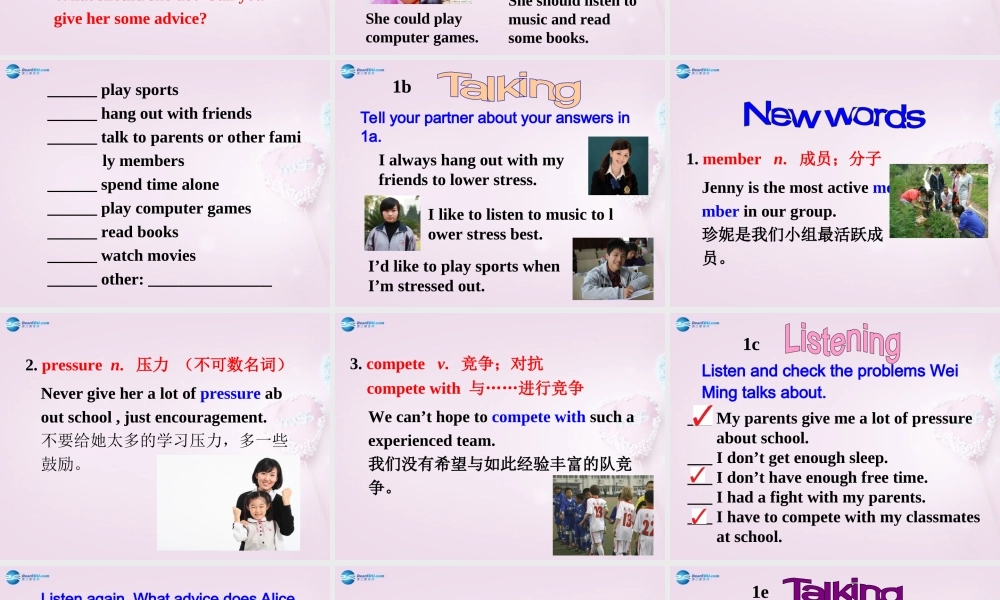 八年级英语上册 Unit 2 Why don’t you talk to your parents？SectionB（1a-2e）课件 .ppt