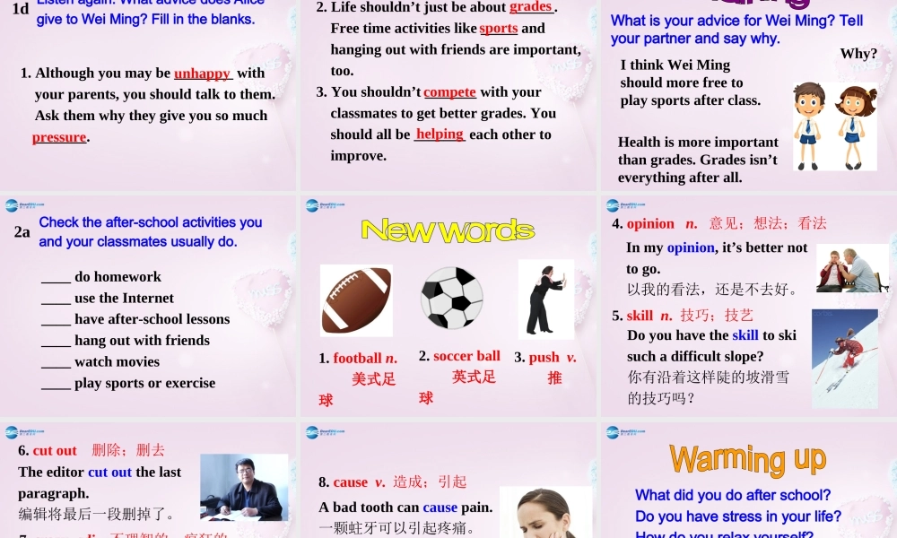 八年级英语上册 Unit 2 Why don’t you talk to your parents？SectionB（1a-2e）课件 .ppt