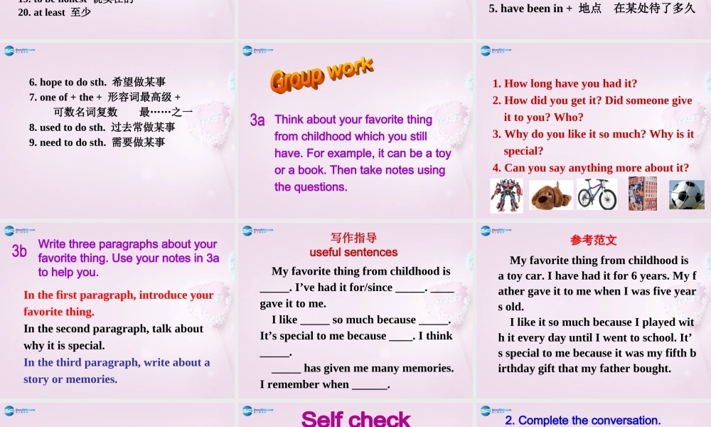 八年级英语上册 Unit 8 I’ve had this bike for three years SectionB 3a-Self check精品课件 .ppt