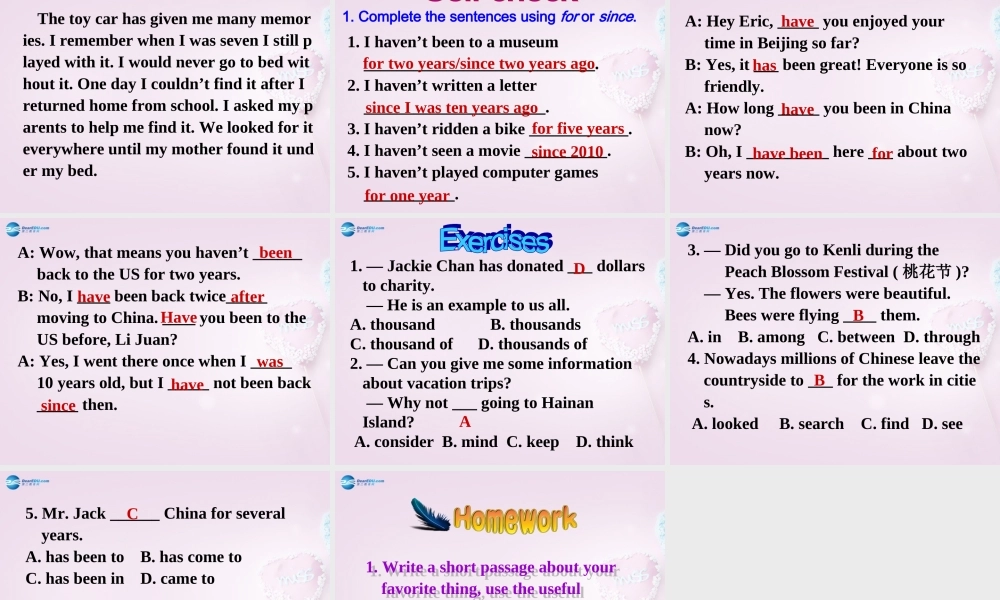 八年级英语上册 Unit 8 I’ve had this bike for three years SectionB 3a-Self check精品课件 .ppt