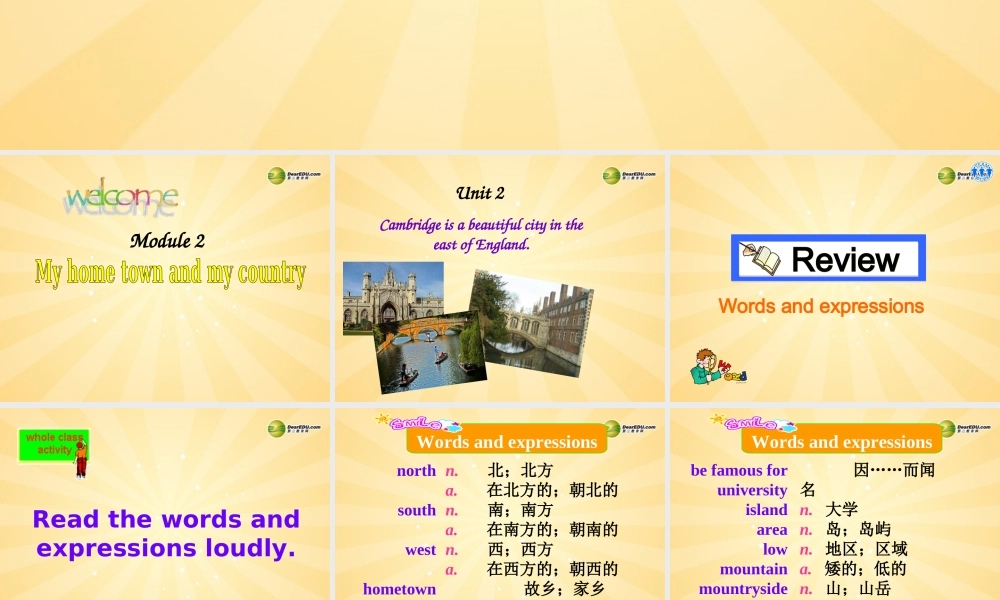 安徽省长丰县下塘实验中学八年级英语上册 Module 2 My home town and my country Unit 2 Cambridge is a beautiful city in the east of England课件 .ppt