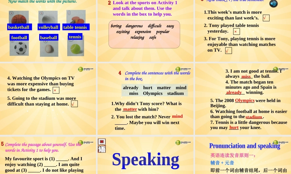 安徽省长丰县下塘实验中学八年级英语上册 Module 3 Sports Unit 1 Nothing is more enjoyable than playing tennis课件 .ppt