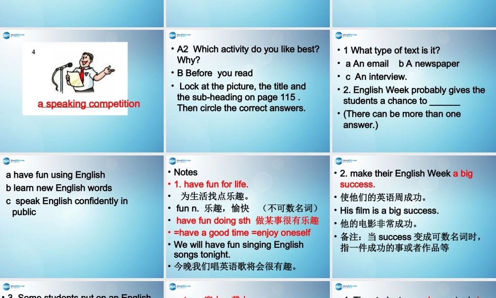 八年级英语上册 Unit 8 English week reading课件 .ppt