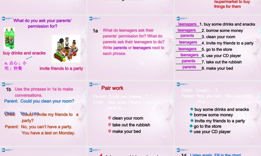 八年级英语上册 Unit 1 Could you please clean your room？SectionB（1a-2e）课件 .ppt