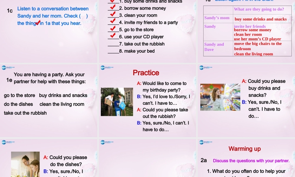 八年级英语上册 Unit 1 Could you please clean your room？SectionB（1a-2e）课件 .ppt