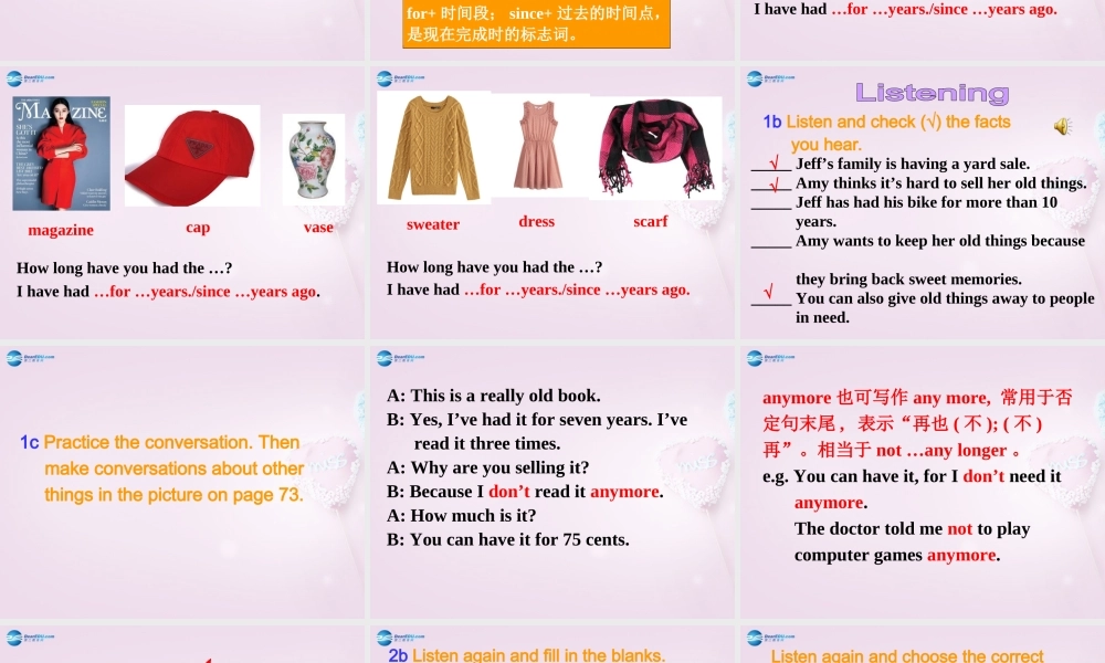 八年级英语上册 Unit 8 I’ve had this bike for three years SectionA（1a-2d）课件 .ppt