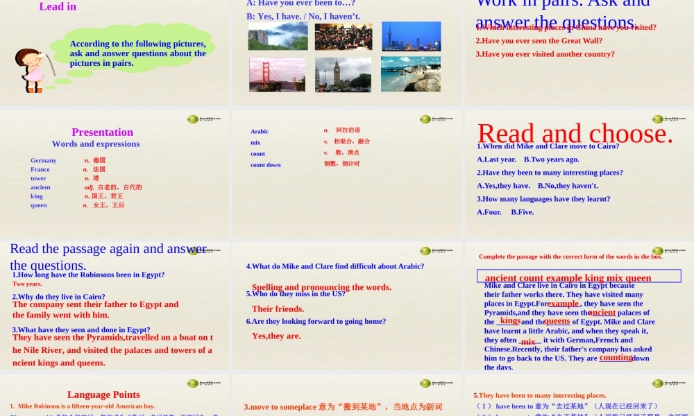 八年级英语下册 Module 2 Experiences Unit 2 They have seen the Pyramids课件 .ppt