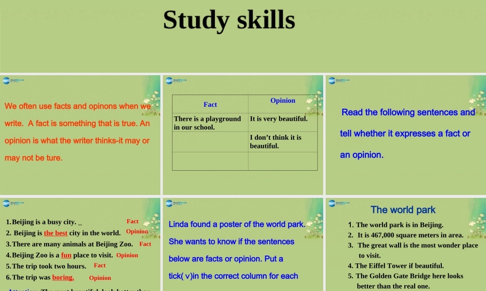 八年级英语上册 Unit 3 A day out Study skills课件.ppt