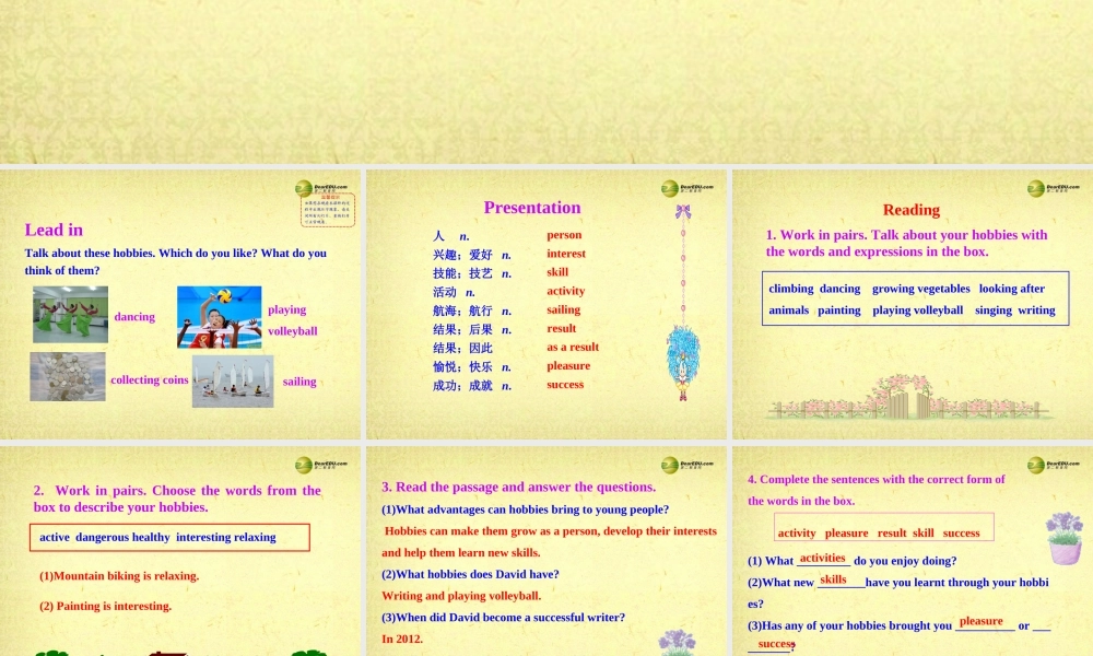 八年级英语下册 Module 6 Hobbies Unit 2 Hobbies can make you grow as a person课件 .ppt