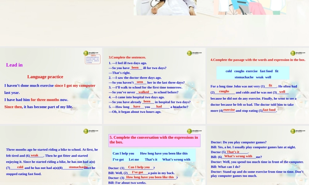 八年级英语下册 Module 4 Seeing the doctor Unit 3 Language in use课件 .ppt