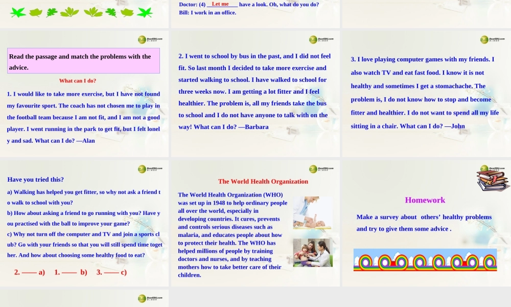 八年级英语下册 Module 4 Seeing the doctor Unit 3 Language in use课件 .ppt