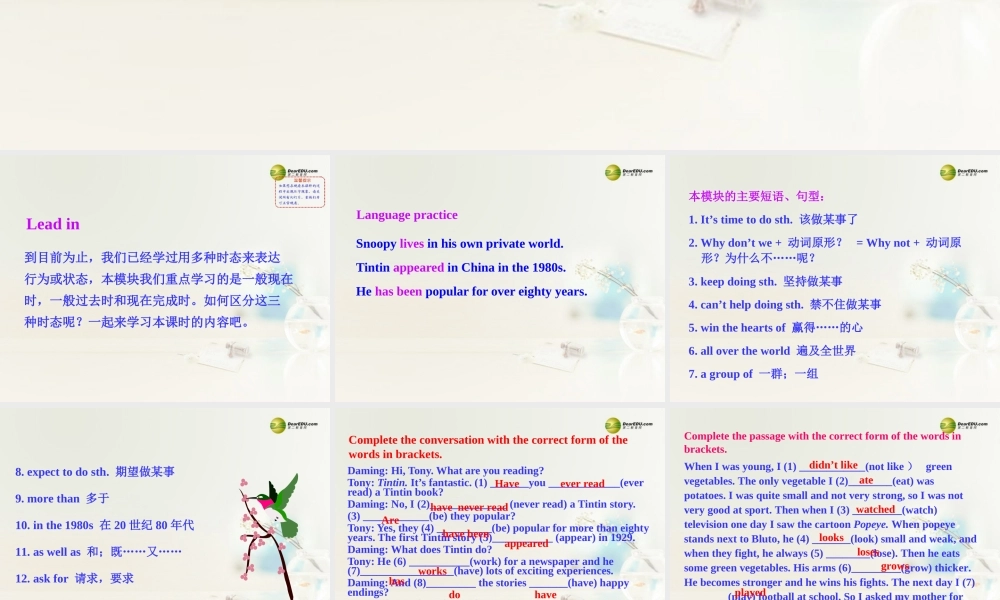 八年级英语下册 Module 5 Cartoon stories Unit 3 Language in use课件 .ppt