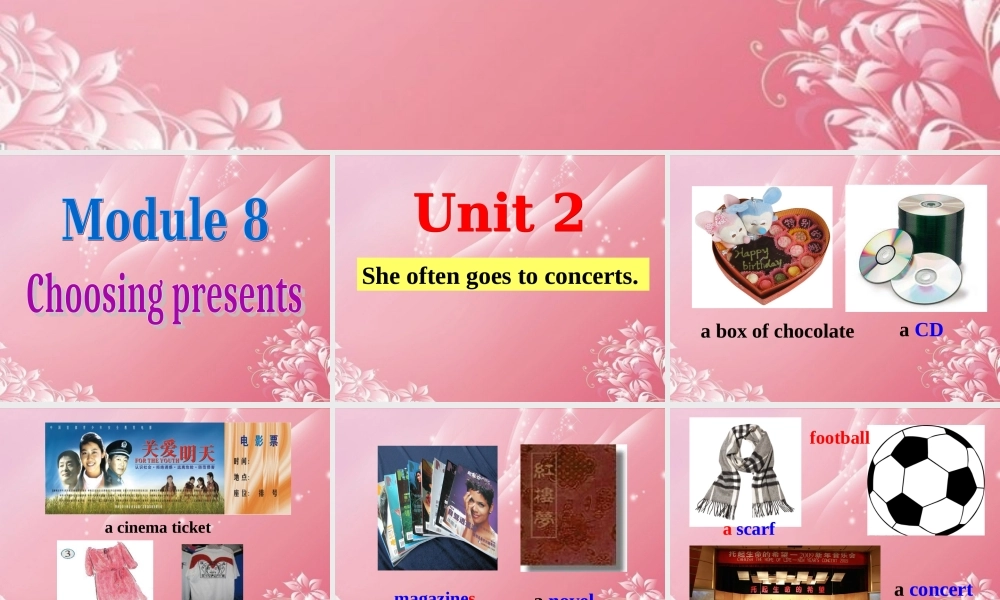 广东省佛山市中大附中三水实验中学七年级英语上册 Module 8 Choosing presents Unit 2 She often goes to concerts课件 （新版）外研版.ppt