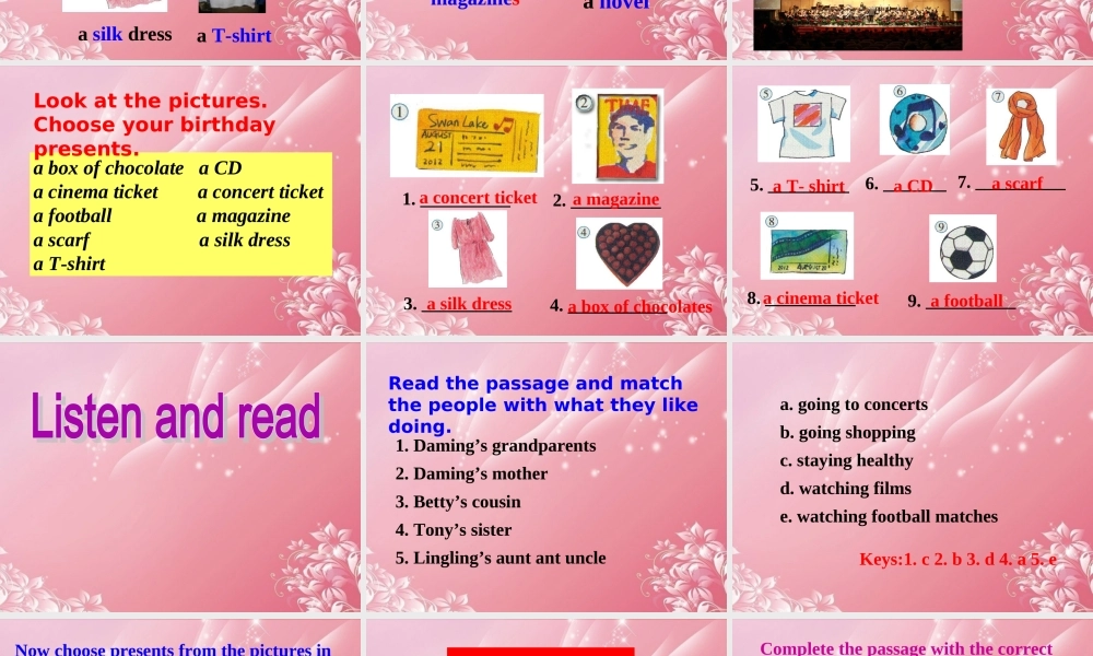 广东省佛山市中大附中三水实验中学七年级英语上册 Module 8 Choosing presents Unit 2 She often goes to concerts课件 （新版）外研版.ppt