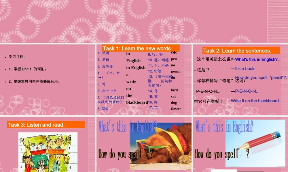 广东省佛山市中大附中三水实验中学七年级英语上册 Starter Module 3 My English book Unit 1 What’s this in English课件2 （新版）外研版.ppt