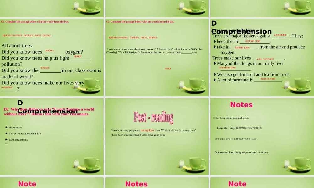 广东省深圳市文汇中学七年级英语下册 Unit 4 Save the trees Period 2 Reading课件 .ppt