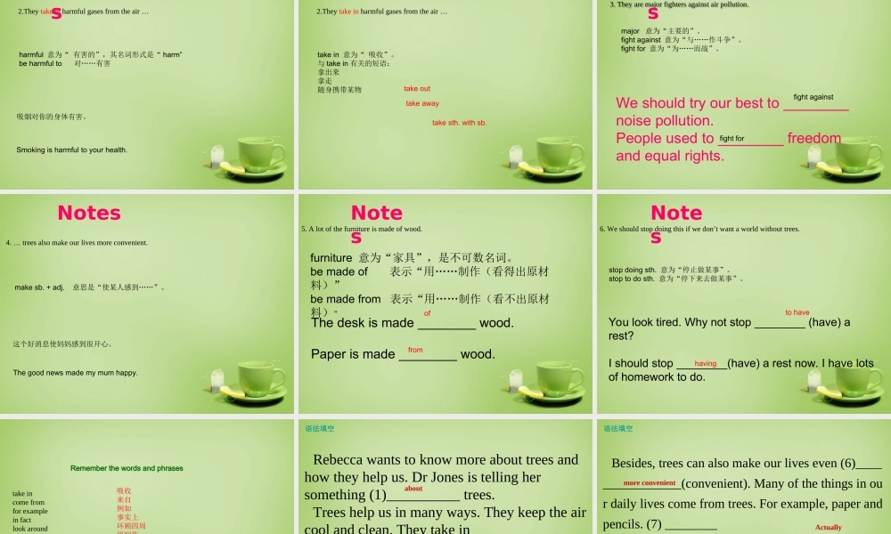 广东省深圳市文汇中学七年级英语下册 Unit 4 Save the trees Period 2 Reading课件 .ppt