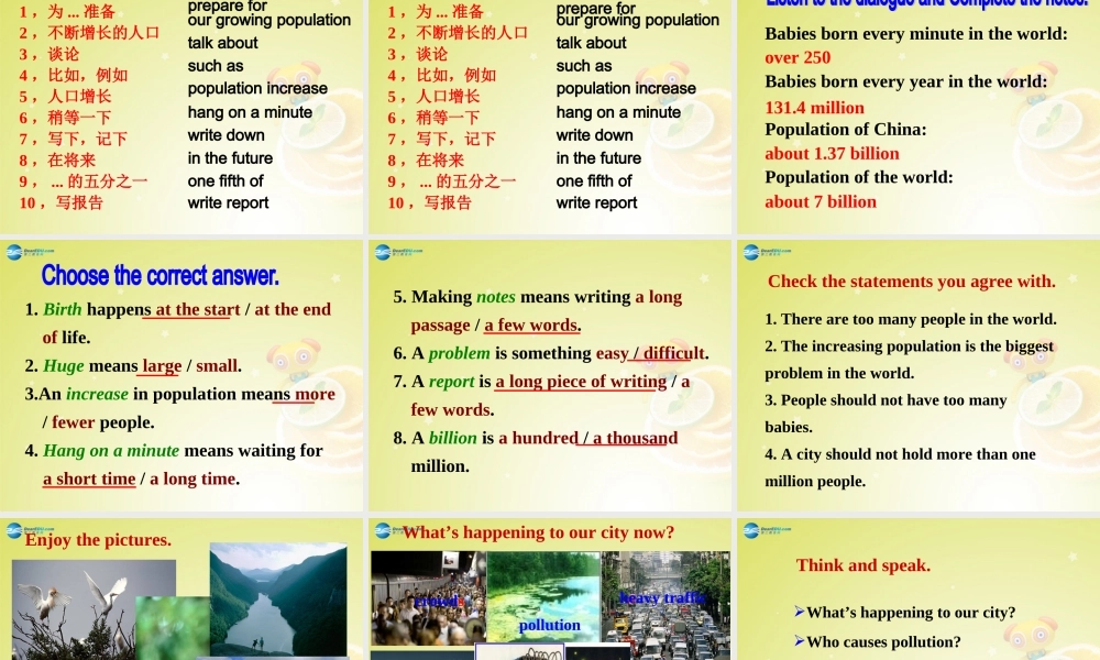 广东省佛山市中大附中三水实验中学八年级英语上册《Module 9 Unit 1 The population of China is about 1.37 billion》课件 .ppt