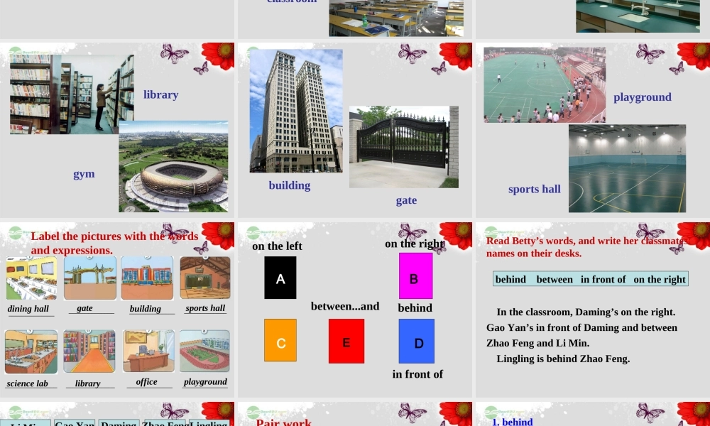 广东省佛山市第十四中学七年级英语上册 Module 3 My new school Unit 2 The library is on the left of the playground.课件 （新版）外研版.ppt