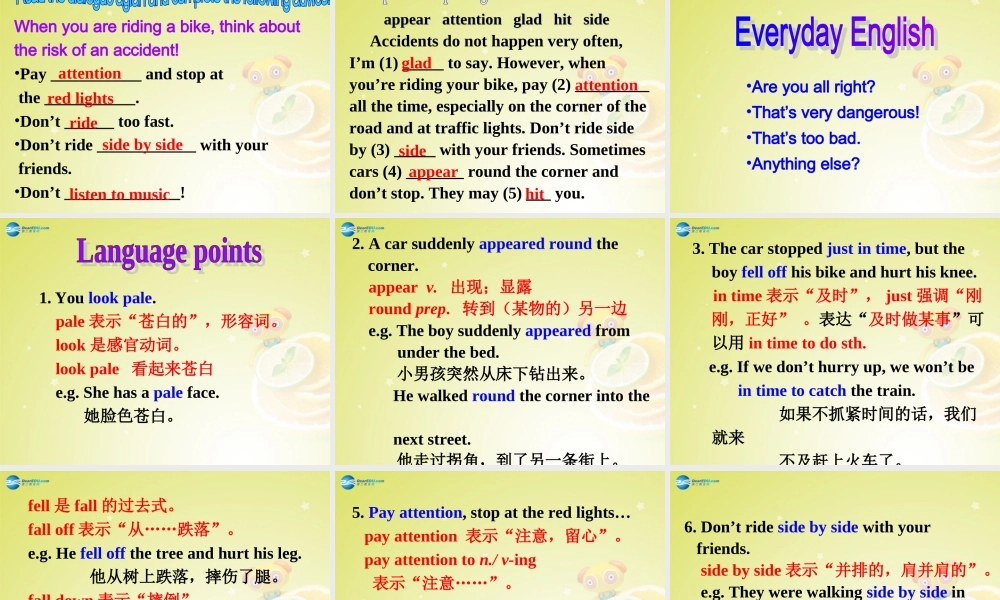 广东省佛山市中大附中三水实验中学八年级英语上册《Module 8 Unit 1 While the car were changing to red, a car suddenly appeared》（第二课时）课件 .ppt