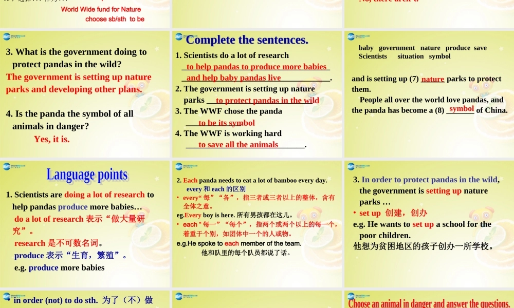 广东省佛山市中大附中三水实验中学八年级英语上册《Module 6 Unit 2 The WWF is working hard to save them all》（第二课时）课件 .ppt