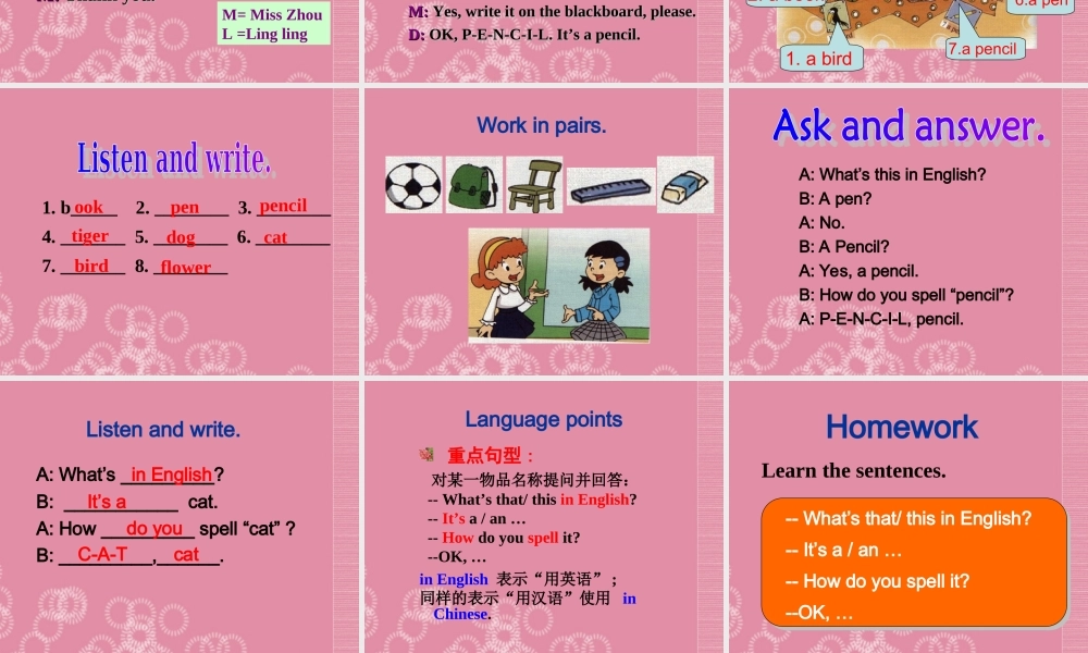 广东省佛山市中大附中三水实验中学七年级英语上册 Starter Module 3 My English Book Unit 1 What’s this in English课件1 （新版）外研版.ppt