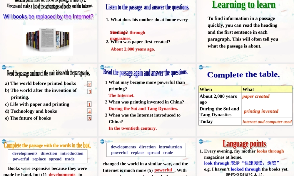 广东省惠东县惠东中学九年级英语上册 Module 9 Unit 2 Will books be replaced by the Internet教学课件.ppt