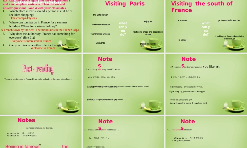 广东省深圳市文汇中学七年级英语下册 Unit 2 Travelling around the world Period 2 Reading课件 .ppt