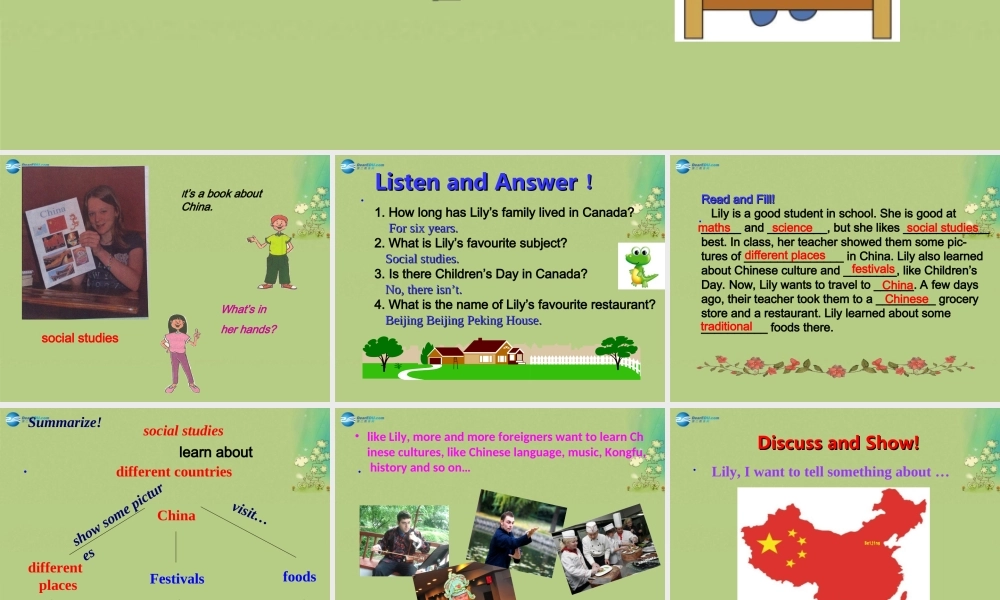 冀教初中英语八上《Lesson 11 Lily Learns about China !》PPT课件 (1).ppt