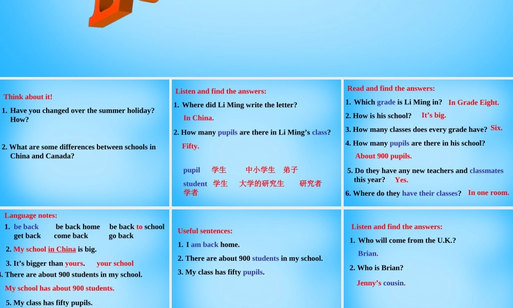 冀教初中英语八上《Lesson 1 Back to School!》PPT课件 (3).ppt
