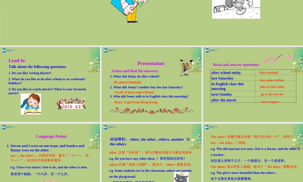 冀教初中英语八上《Lesson 6 Jenny's Week》PPT课件 (1).ppt