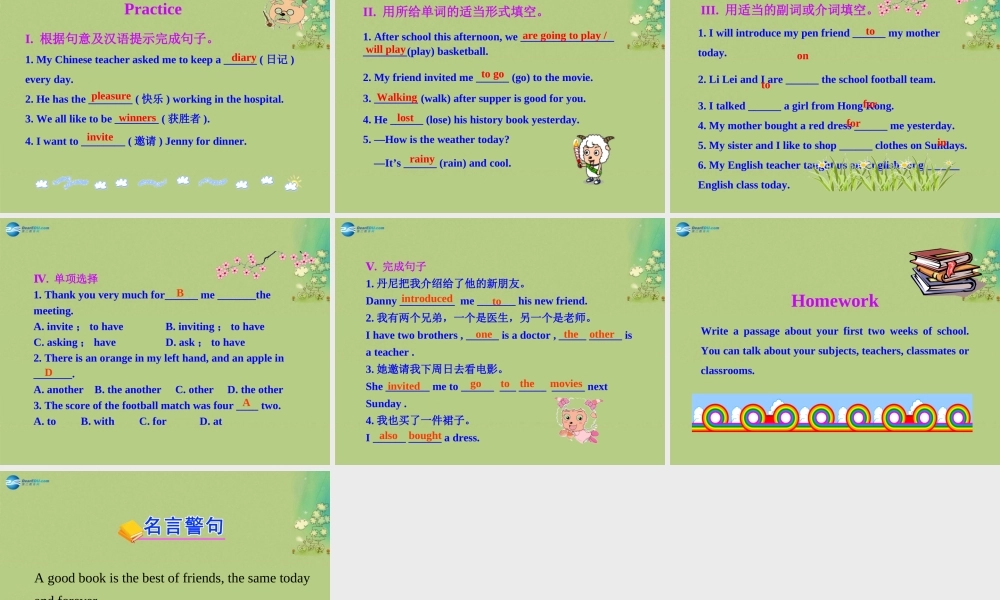 冀教初中英语八上《Lesson 6 Jenny's Week》PPT课件 (1).ppt