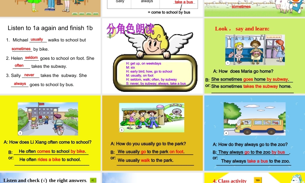 仁爱初中英语七下《Unit 5Topic 1 I usually come to school by subway.》PPT课件B.ppt