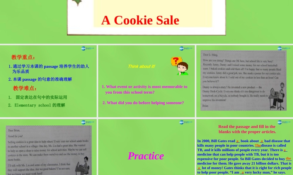 冀教初中英语八下《Lesson 30 A Cookie Sale》PPT课件 (1).ppt