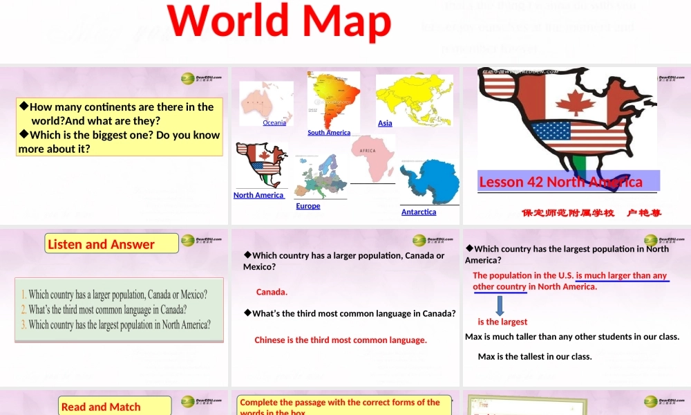冀教初中英语八下《Lesson 42 North America》PPT课件 (1).ppt