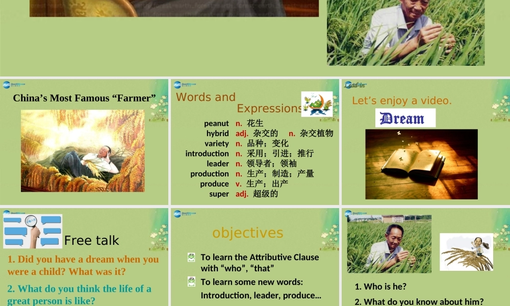 冀教初中英语九上《Lesson 9 China's Most Famous Farmer》PPT课件 (1).ppt